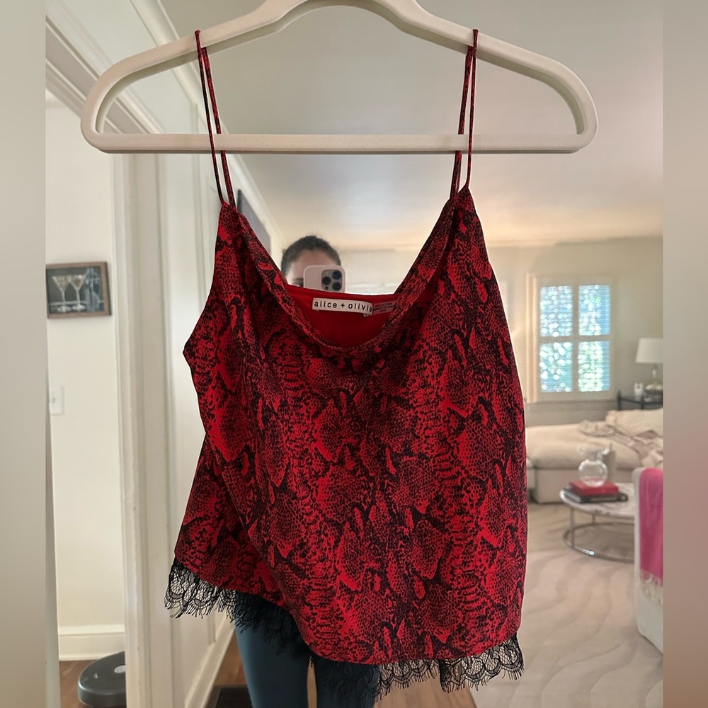 Alice + Olivia Red Velvet Crop Camisole